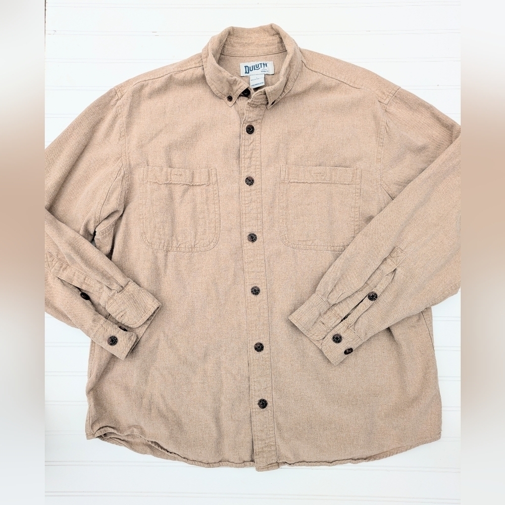 Duluth Trading Company Relaxed Fit Tan Cotton Flannel Shirt
